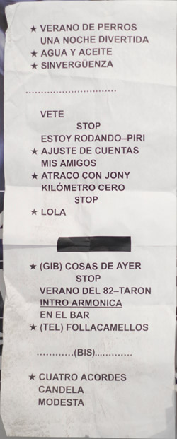 Set list del concierto