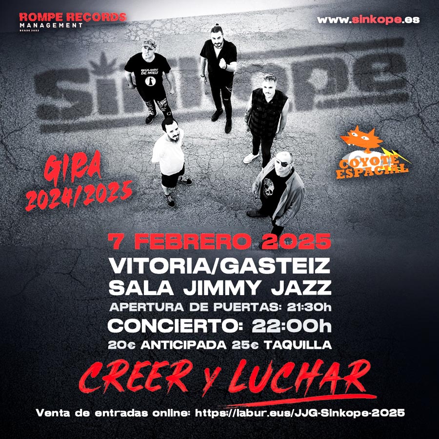 Cartel del concierto de Sínkope en Gasteiz el 7 de febrero de 2025